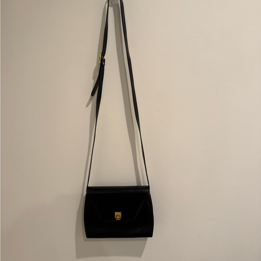 Bally Black Leather Crossbody Shoulder Bag with Gold Hardware